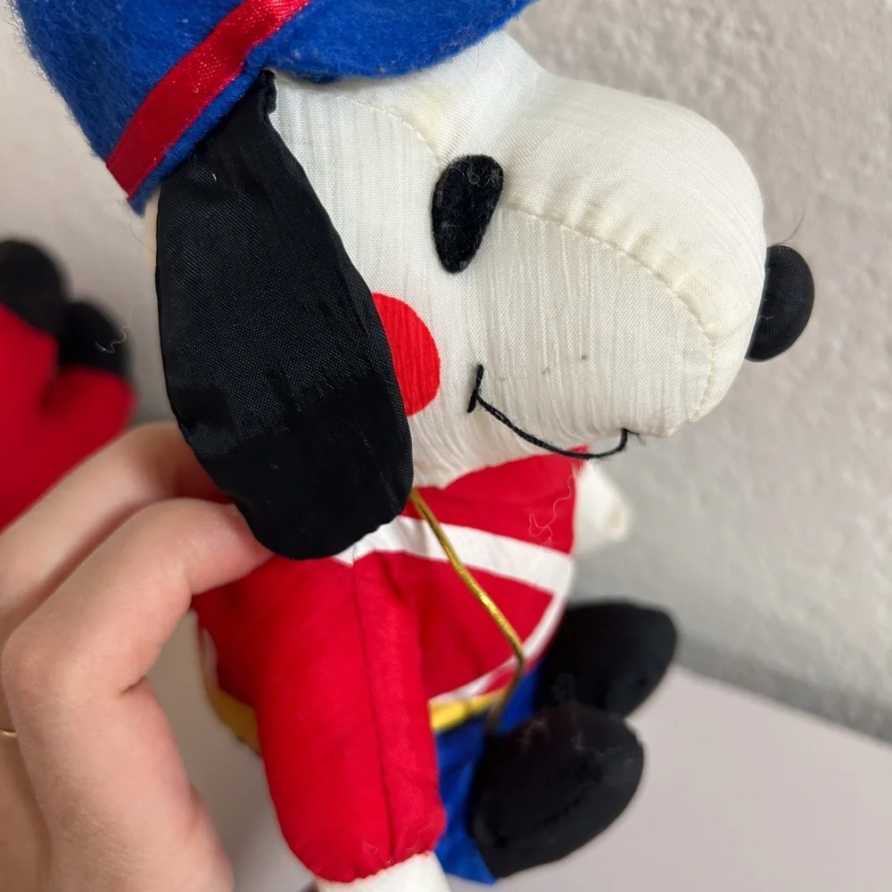 Vintage Snoopy Peanuts Christmas Tree Ornaments Plush set of two, Santa, Soldier